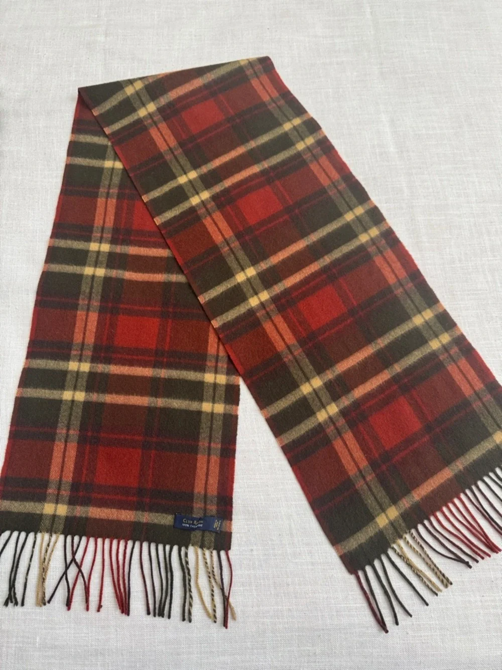 Macy’s Club Room 100% Cashmere Plaid Fringed Men's Scarf 11”x66” NEW